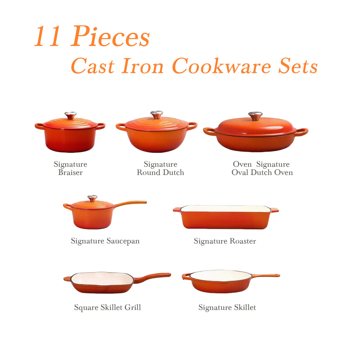 11 Pieces Cast Iron Enameled Cookware Set